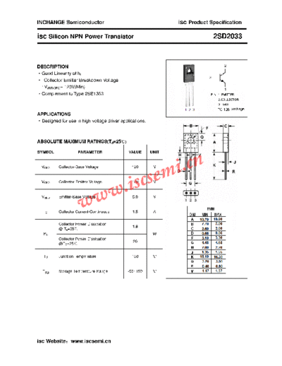 Inchange Semiconductor 2sd2033  . Electronic Components Datasheets Active components Transistors Inchange Semiconductor 2sd2033.pdf