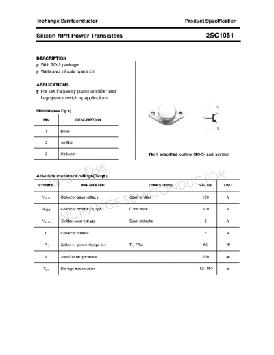 Inchange Semiconductor 2sc1051  . Electronic Components Datasheets Active components Transistors Inchange Semiconductor 2sc1051.pdf