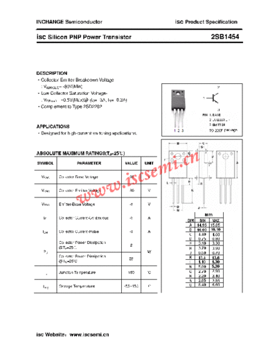 Inchange Semiconductor 2sb1454  . Electronic Components Datasheets Active components Transistors Inchange Semiconductor 2sb1454.pdf