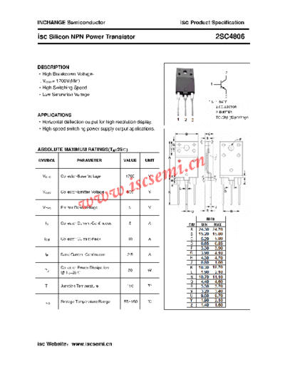 Inchange Semiconductor 2sc4806  . Electronic Components Datasheets Active components Transistors Inchange Semiconductor 2sc4806.pdf