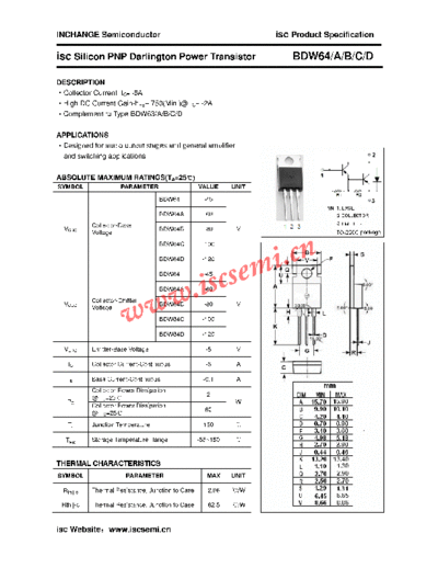 Inchange Semiconductor bdw64 a b c d  . Electronic Components Datasheets Active components Transistors Inchange Semiconductor bdw64_a_b_c_d.pdf