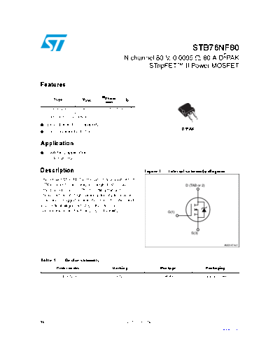 ST stb76nf80  . Electronic Components Datasheets Active components Transistors ST stb76nf80.pdf