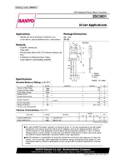 Sanyo 2sc5831  . Electronic Components Datasheets Active components Transistors Sanyo 2sc5831.pdf