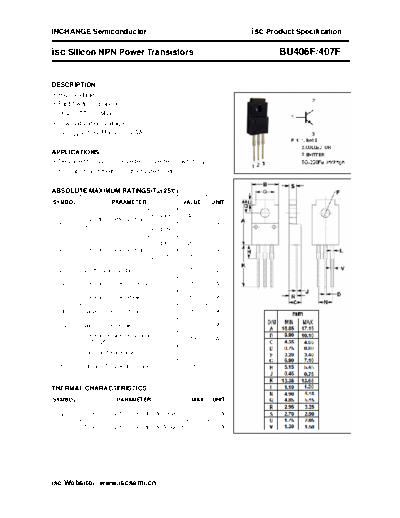 Inchange Semiconductor bu406f 5F407f  . Electronic Components Datasheets Active components Transistors Inchange Semiconductor bu406f_5F407f.pdf
