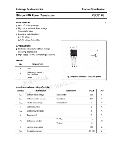 Inchange Semiconductor 2sc3148  . Electronic Components Datasheets Active components Transistors Inchange Semiconductor 2sc3148.pdf