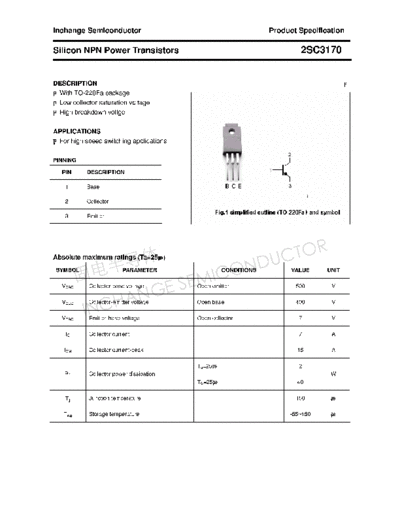Inchange Semiconductor 2sc3170  . Electronic Components Datasheets Active components Transistors Inchange Semiconductor 2sc3170.pdf