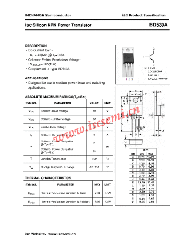 Inchange Semiconductor bd539a  . Electronic Components Datasheets Active components Transistors Inchange Semiconductor bd539a.pdf