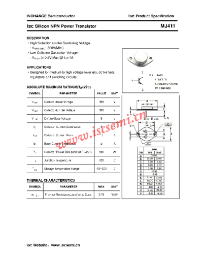 Inchange Semiconductor mj411  . Electronic Components Datasheets Active components Transistors Inchange Semiconductor mj411.pdf