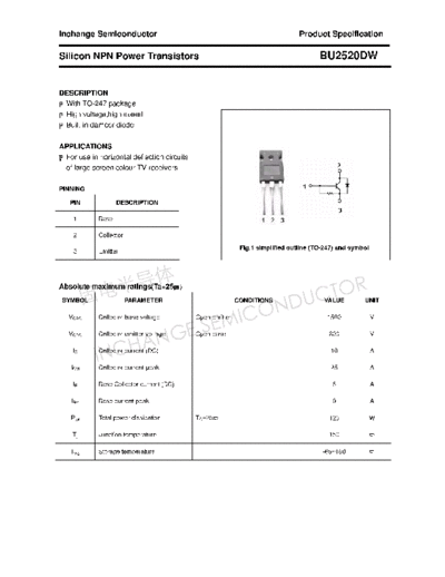 Inchange Semiconductor bu2520dw  . Electronic Components Datasheets Active components Transistors Inchange Semiconductor bu2520dw.pdf