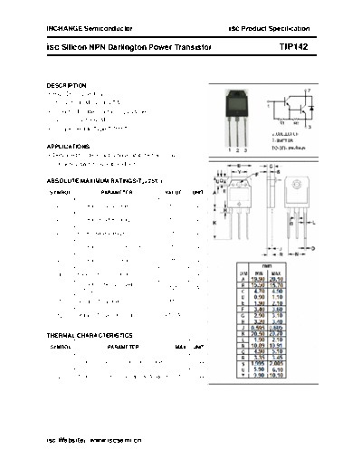 Inchange Semiconductor tip142  . Electronic Components Datasheets Active components Transistors Inchange Semiconductor tip142.pdf