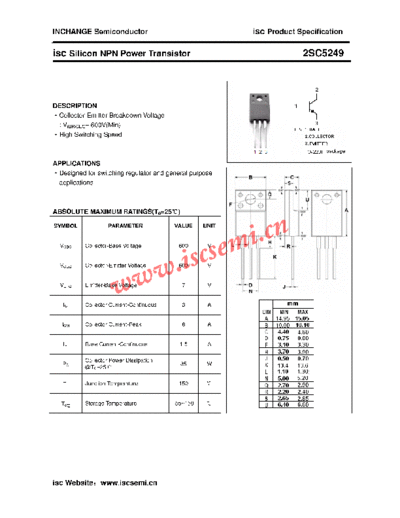 Inchange Semiconductor 2sc5249  . Electronic Components Datasheets Active components Transistors Inchange Semiconductor 2sc5249.pdf