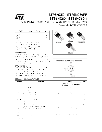 ST stp5nc50,stb5nc50  . Electronic Components Datasheets Active components Transistors ST stp5nc50,stb5nc50.pdf