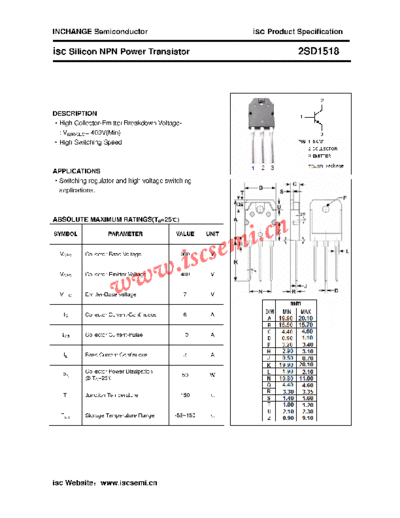 Inchange Semiconductor 2sd1518  . Electronic Components Datasheets Active components Transistors Inchange Semiconductor 2sd1518.pdf