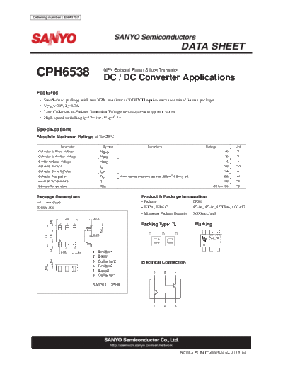 Sanyo cph6538  . Electronic Components Datasheets Active components Transistors Sanyo cph6538.pdf