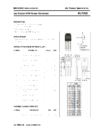 Inchange Semiconductor bu705d  . Electronic Components Datasheets Active components Transistors Inchange Semiconductor bu705d.pdf