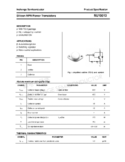 Inchange Semiconductor mj10012  . Electronic Components Datasheets Active components Transistors Inchange Semiconductor mj10012.pdf