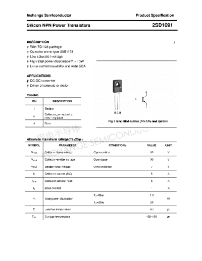 Inchange Semiconductor 2sd1691  . Electronic Components Datasheets Active components Transistors Inchange Semiconductor 2sd1691.pdf