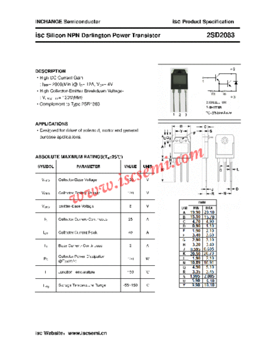 Inchange Semiconductor 2sd2083  . Electronic Components Datasheets Active components Transistors Inchange Semiconductor 2sd2083.pdf