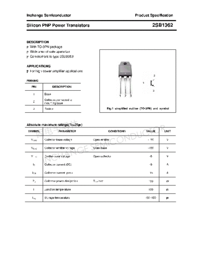 Inchange Semiconductor 2sb1362  . Electronic Components Datasheets Active components Transistors Inchange Semiconductor 2sb1362.pdf