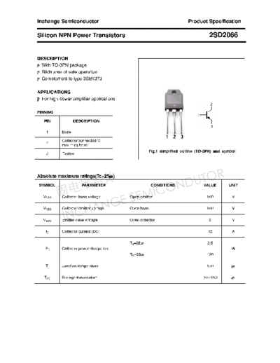 Inchange Semiconductor 2sd2066  . Electronic Components Datasheets Active components Transistors Inchange Semiconductor 2sd2066.pdf