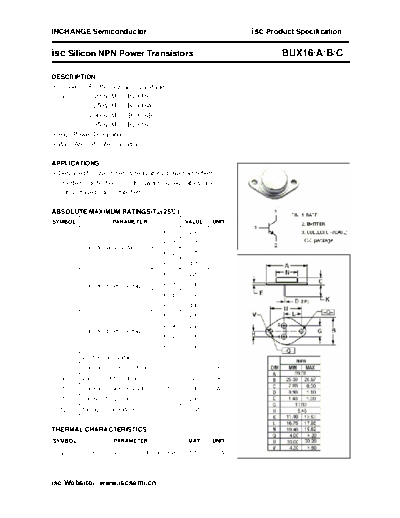 Inchange Semiconductor bux16 a b c  . Electronic Components Datasheets Active components Transistors Inchange Semiconductor bux16_a_b_c.pdf