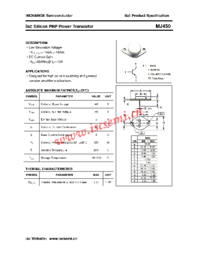 Inchange Semiconductor mj450  . Electronic Components Datasheets Active components Transistors Inchange Semiconductor mj450.pdf