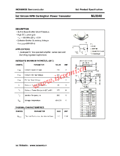 Inchange Semiconductor mj3040  . Electronic Components Datasheets Active components Transistors Inchange Semiconductor mj3040.pdf