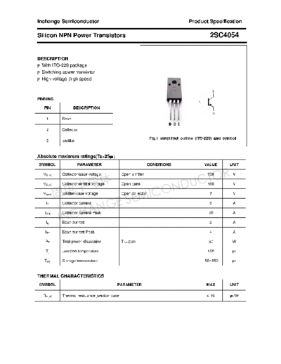Inchange Semiconductor 2sc4054  . Electronic Components Datasheets Active components Transistors Inchange Semiconductor 2sc4054.pdf
