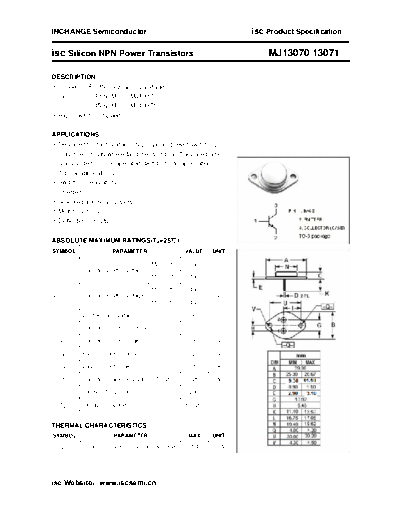 Inchange Semiconductor mj13070 13071  . Electronic Components Datasheets Active components Transistors Inchange Semiconductor mj13070_13071.pdf