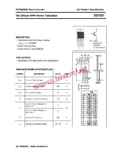 Inchange Semiconductor 2sd357  . Electronic Components Datasheets Active components Transistors Inchange Semiconductor 2sd357.pdf
