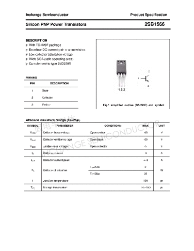 Inchange Semiconductor 2sb1566  . Electronic Components Datasheets Active components Transistors Inchange Semiconductor 2sb1566.pdf