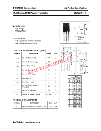 Inchange Semiconductor bu932rpfi  . Electronic Components Datasheets Active components Transistors Inchange Semiconductor bu932rpfi.pdf