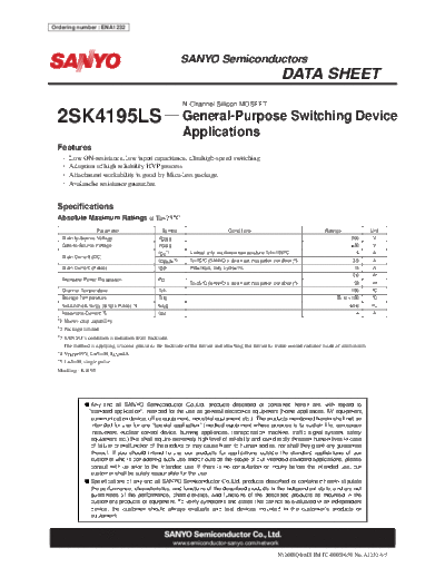 Sanyo 2sk4195ls  . Electronic Components Datasheets Active components Transistors Sanyo 2sk4195ls.pdf