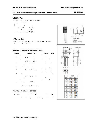 Inchange Semiconductor mje800  . Electronic Components Datasheets Active components Transistors Inchange Semiconductor mje800.pdf