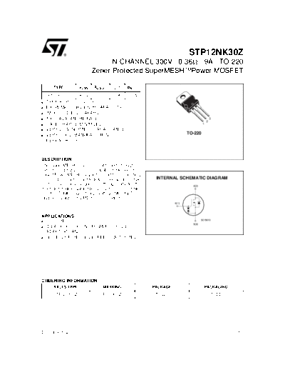 ST stp12nk30z  . Electronic Components Datasheets Active components Transistors ST stp12nk30z.pdf