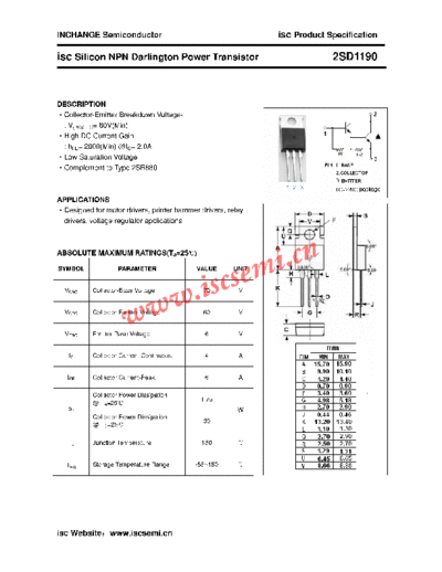 Inchange Semiconductor 2sd1190  . Electronic Components Datasheets Active components Transistors Inchange Semiconductor 2sd1190.pdf