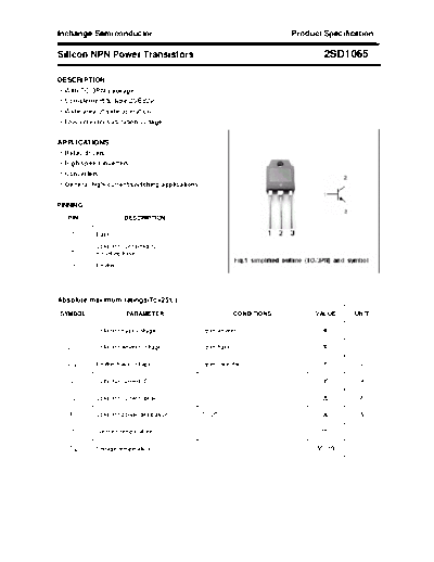 Inchange Semiconductor 2sd1065  . Electronic Components Datasheets Active components Transistors Inchange Semiconductor 2sd1065.pdf