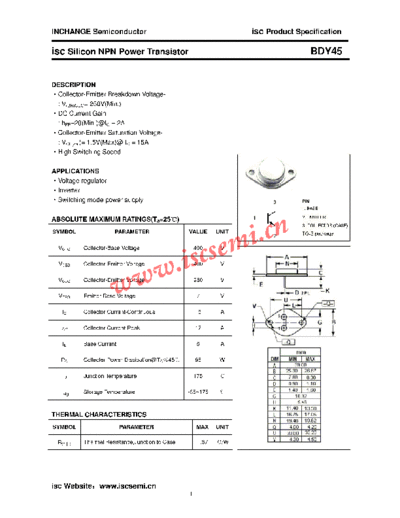 Inchange Semiconductor bdy45  . Electronic Components Datasheets Active components Transistors Inchange Semiconductor bdy45.pdf