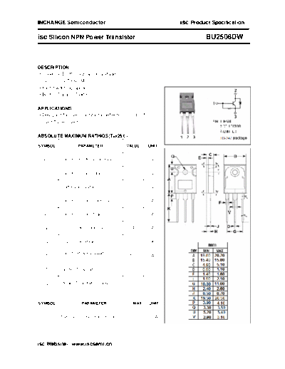 Inchange Semiconductor bu2508dw  . Electronic Components Datasheets Active components Transistors Inchange Semiconductor bu2508dw.pdf