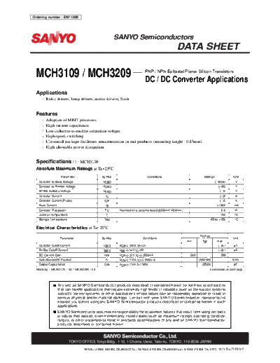 Sanyo mch3109 mch3209  . Electronic Components Datasheets Active components Transistors Sanyo mch3109_mch3209.pdf