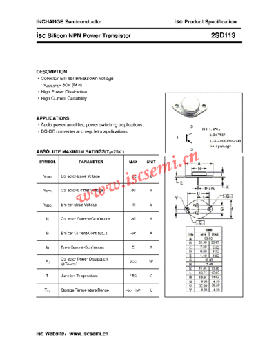 Inchange Semiconductor 2sd113  . Electronic Components Datasheets Active components Transistors Inchange Semiconductor 2sd113.pdf