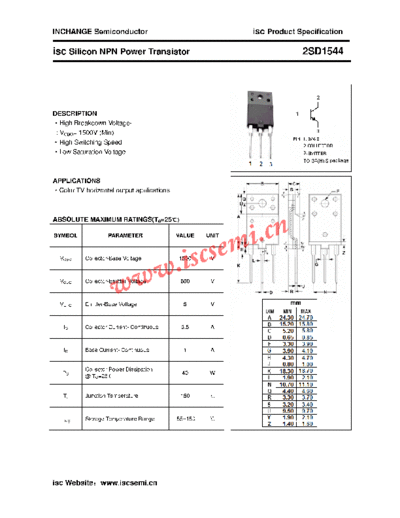 Inchange Semiconductor 2sd1544  . Electronic Components Datasheets Active components Transistors Inchange Semiconductor 2sd1544.pdf