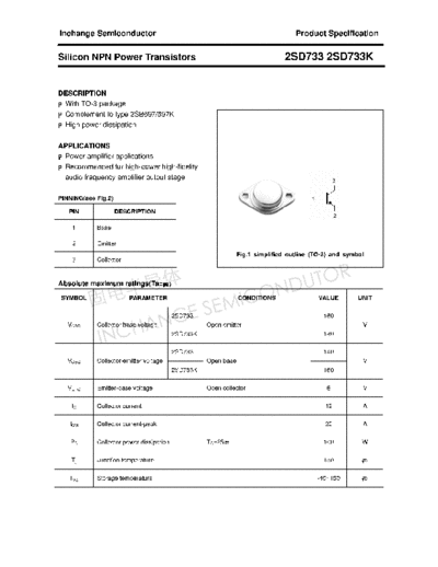 Inchange Semiconductor 2sd733 2sd733k  . Electronic Components Datasheets Active components Transistors Inchange Semiconductor 2sd733_2sd733k.pdf