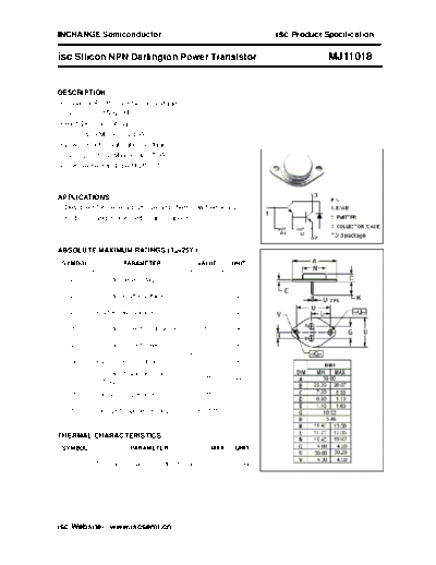 Inchange Semiconductor mj11018  . Electronic Components Datasheets Active components Transistors Inchange Semiconductor mj11018.pdf