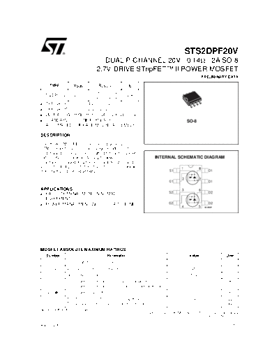 ST sts2dpf20v  . Electronic Components Datasheets Active components Transistors ST sts2dpf20v.pdf