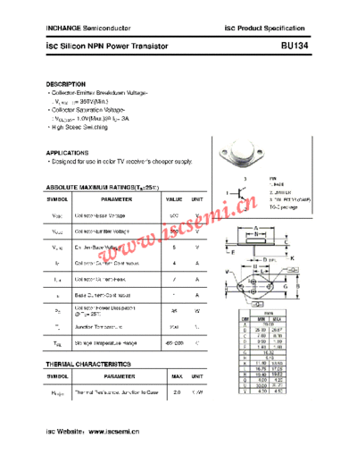 Inchange Semiconductor bu134  . Electronic Components Datasheets Active components Transistors Inchange Semiconductor bu134.pdf