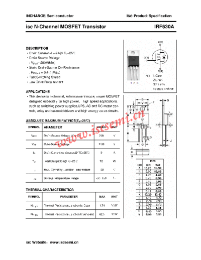 Inchange Semiconductor irf630a  . Electronic Components Datasheets Active components Transistors Inchange Semiconductor irf630a.pdf