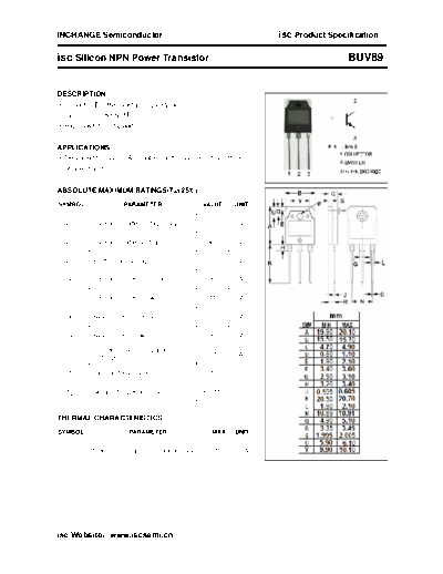 Inchange Semiconductor buv89  . Electronic Components Datasheets Active components Transistors Inchange Semiconductor buv89.pdf