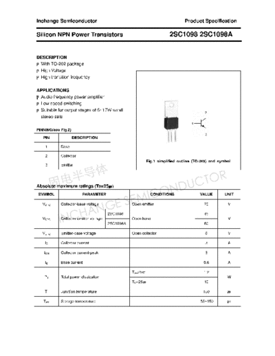 Inchange Semiconductor 2sc1098 2sc1098a  . Electronic Components Datasheets Active components Transistors Inchange Semiconductor 2sc1098_2sc1098a.pdf