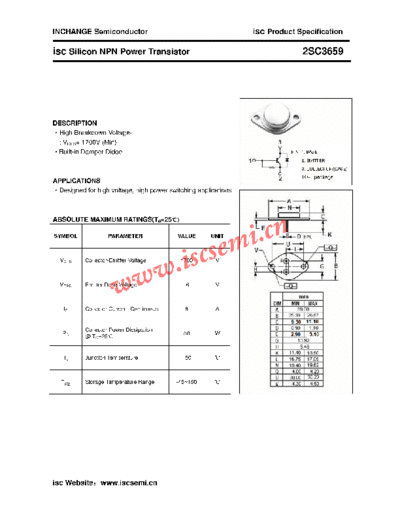 Inchange Semiconductor 2sc3659  . Electronic Components Datasheets Active components Transistors Inchange Semiconductor 2sc3659.pdf